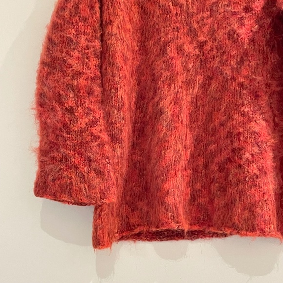 Free People Women's M Fuzzy Sweater Oversized Orange Pullover Wool Mohair Blend - Picture 4 of 11